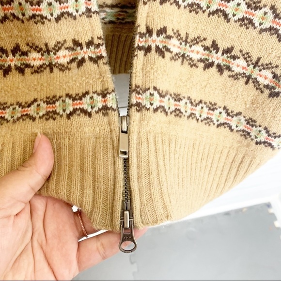 Daniel Cremieux Fair Isle Lambs Wool Full Zip Tan Grandpa Cardigan Medium - Picture 4 of 7